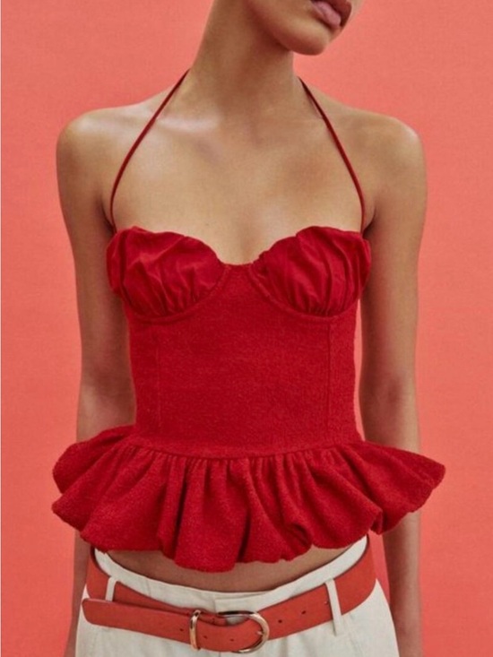 Zara Tops - ZARA Red Halter Ruffle Bustier Top